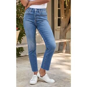 Frank & Eileen Cork Everyday Jeans High Rise Straight Leg Raw Hem Blue Size 28